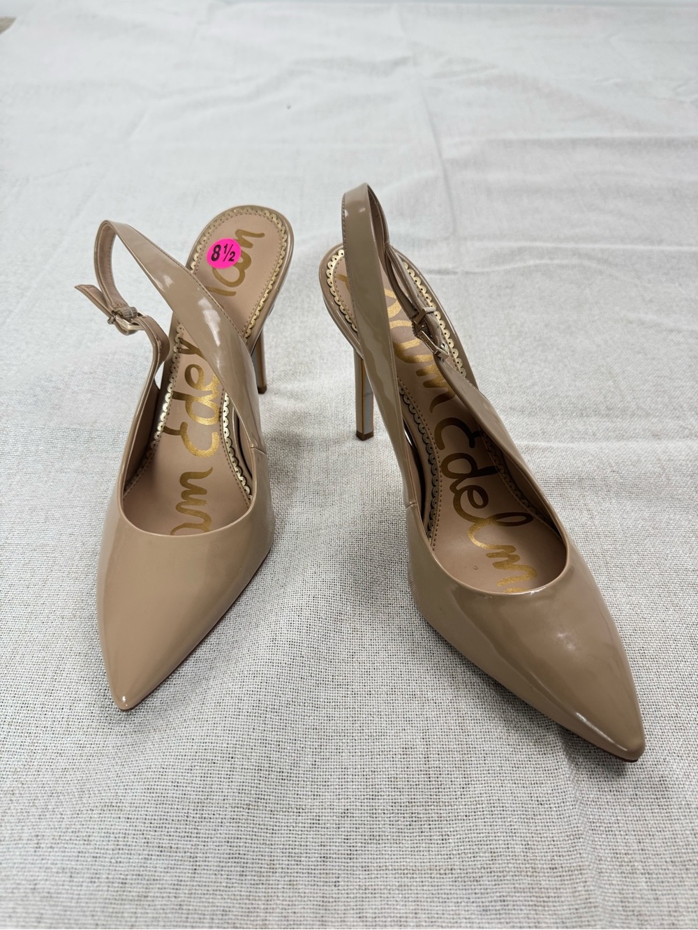Sam Edelman Nude Patent Slingback Pointed Toe Pumps